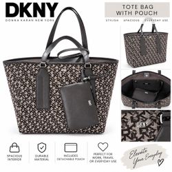 Beautiful DKNY monogram tote bag in a classic brown and black design