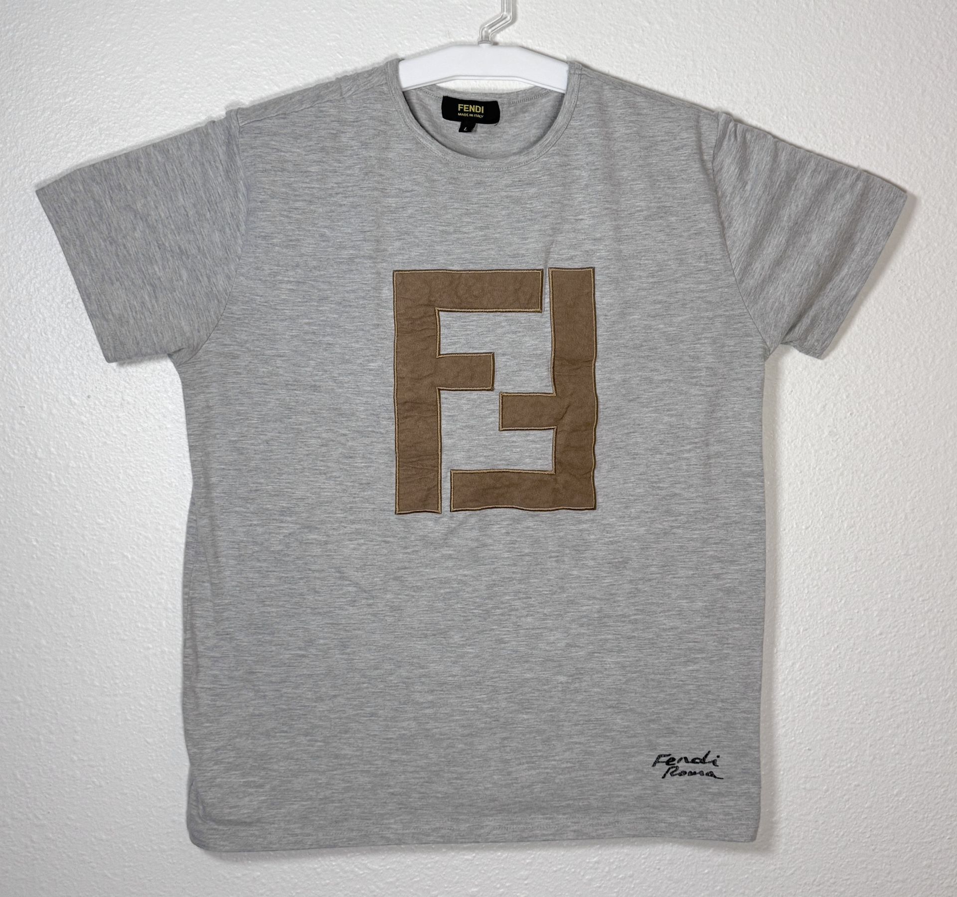 Fendi Men Forever Fendi Roma FF Logo Shirt Large Gray Brown Cotton Short Sleeve