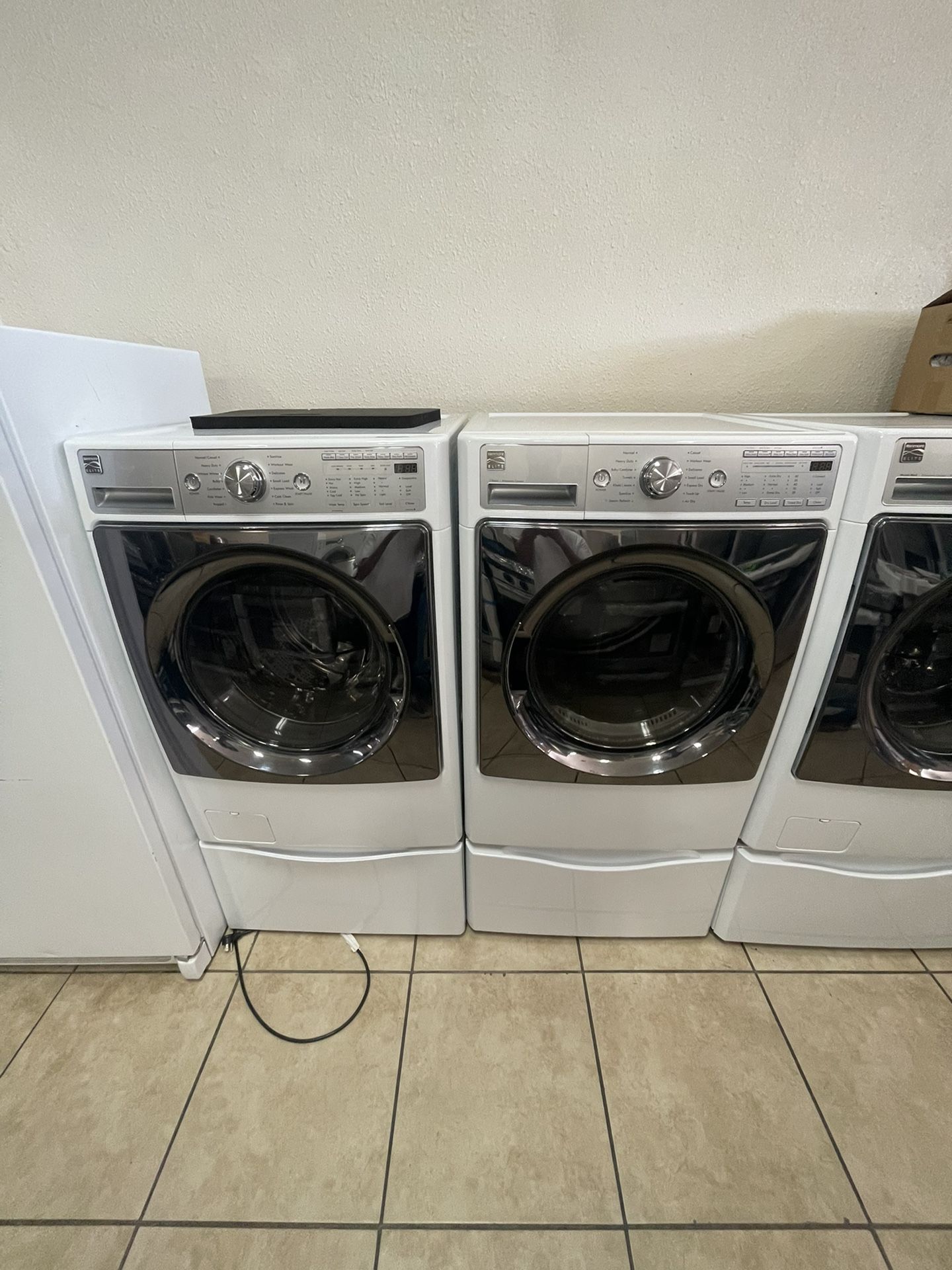 Kenmore Elite Front Load Washer And Electric Dryer With Pedestals And Steam Included 