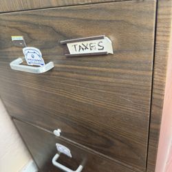 Old Metal Bookcases, Table,  File Cabinets, And Wood Shelf Free!