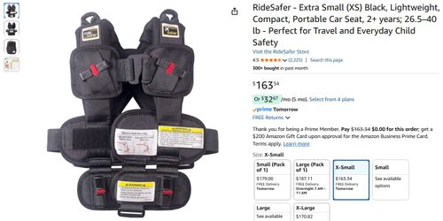 RideSafer (XS)Delight Travel Vest Gen 5 Black 22–40 lbs JD14101BLG