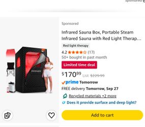 Portable sauna with infrared red light therapy.