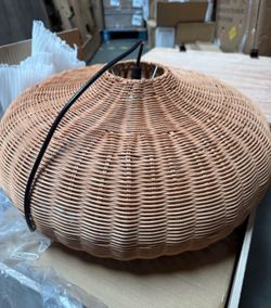 Rattan Handwoven Pendant Lights Adjustable Bamboo Wicker Hanging Lamp, Pendantt Light Fixture With Drum Basket Shade 1 Light Woven Pendant Light For D