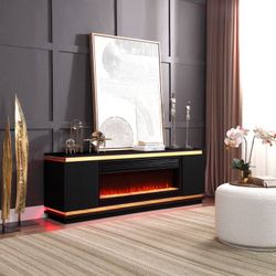 Contemporary TV Stand with Electric Fireplace and Built-in Speakers with Bluetooth...