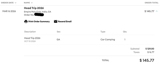Head Trip Indio *CAR CAMPING* Ticket
