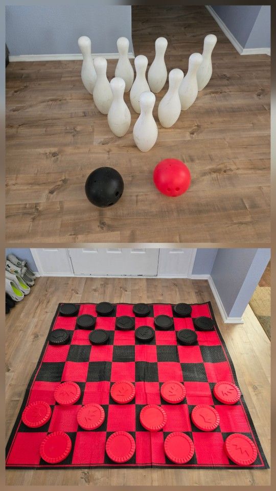 Kids Bowling Set And Giant Checkers