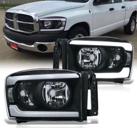 2006 Dodge Ram Headlights Black Housing DRL LED Strip Clear Housing