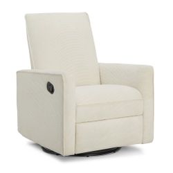 Upholstered Recliner Swivel Glider Nursery Chair Reclining Performance Fabric Rocker with Metal Base,Basketweave,Cream