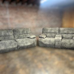Free Delivery- Gray recliner sofa/couch + loveseat