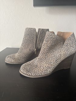 lucky brand wedge leopard print boots size 8.5