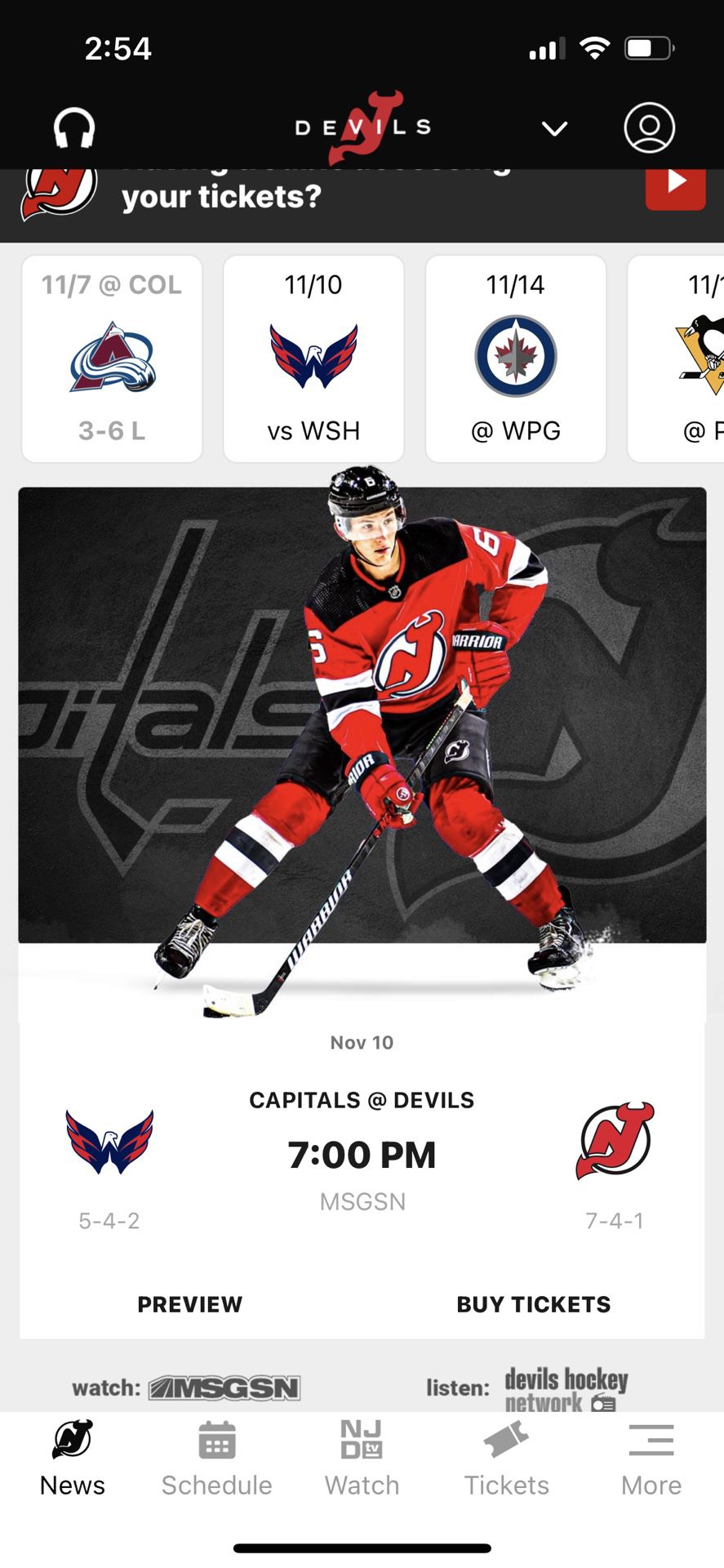 NJ Devils Tickets For Tonight’s Game. 7pm