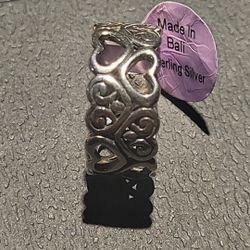 New,Boho Fashion Sterling Silver Ring Open Swirl Hearts Design