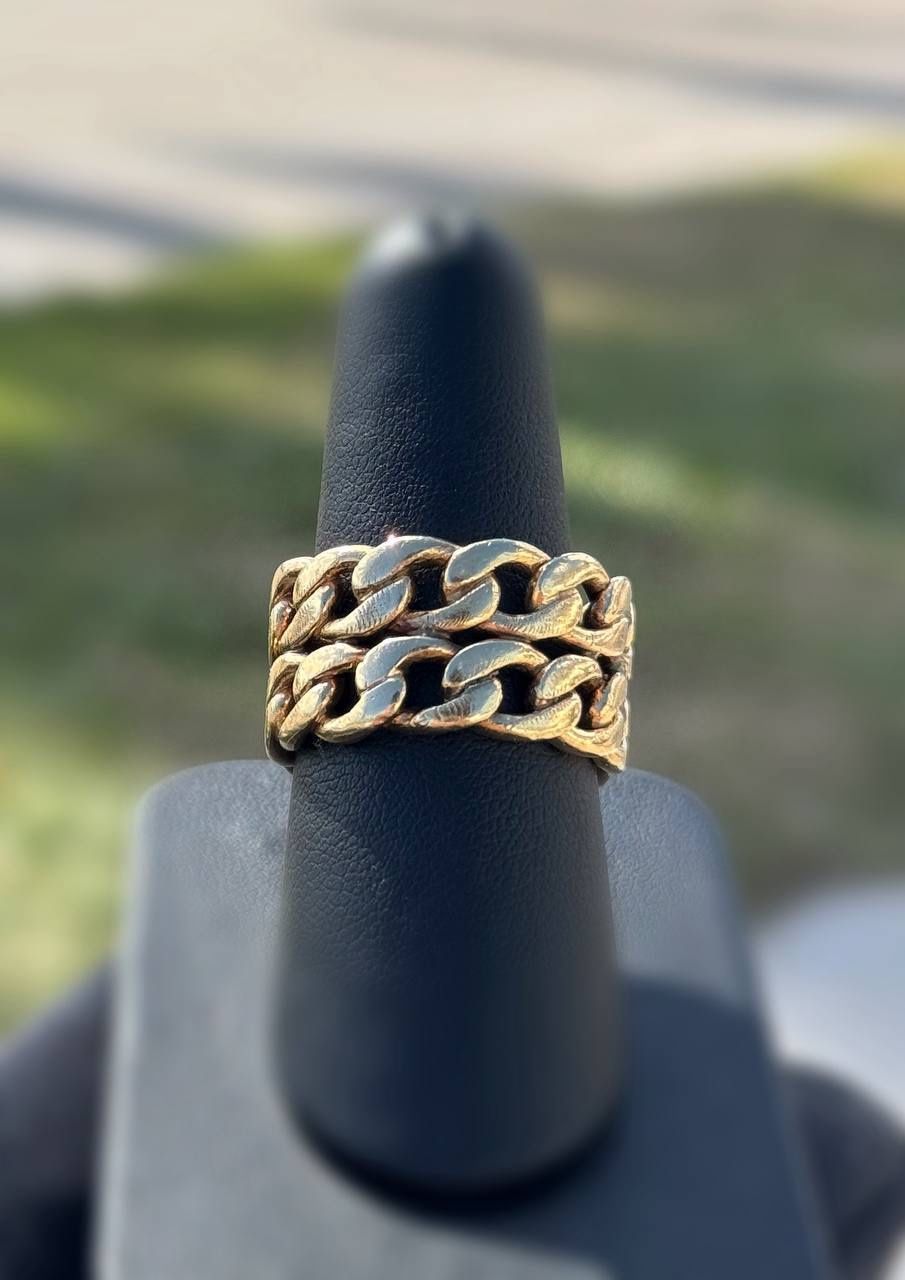 Jewelry 14k solid yellow gold double Cuban link ring sz 8.5