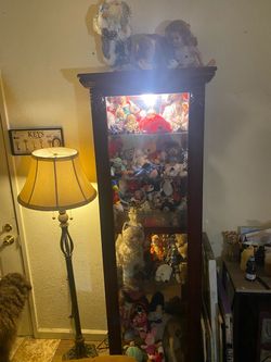 Tall Wood and Glass Display Cabinet