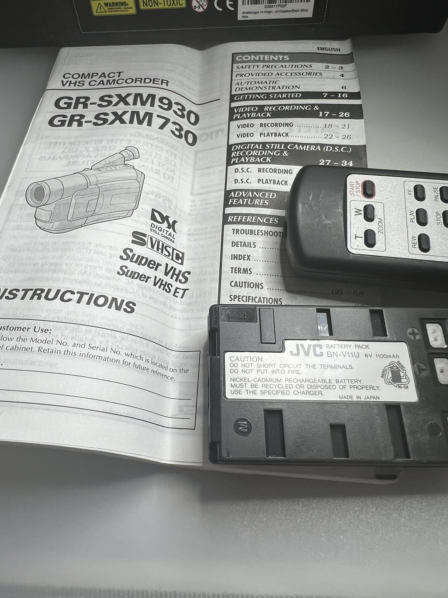 JVC Instruction Battery And Remote Control