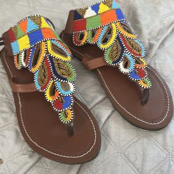 African leather sandals size 9 women