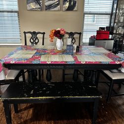 Black Dining Table Set with 4 Chairs and Bench