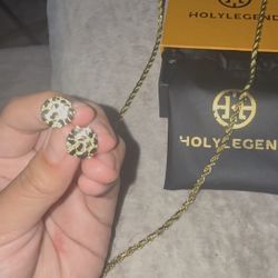 Gold Plated Nugget Earrings  And Rope Gold Chain