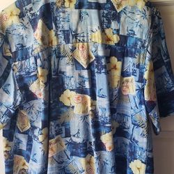 Mens L button Down Short Sleeve SILK  Shirt 