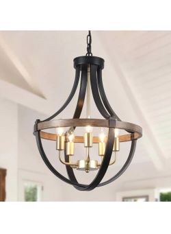 LWYTJO 16.5 in. 5-Light Black/Brown/Gold Modern Empire Candle Chandeliers Rustic Lantern Pendant for Living Room Hallway Foyer