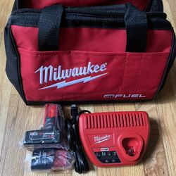 Milwaukee M12 XC 4.0 And 2.0Ah battery kit with Charger and M12 Fuel bag