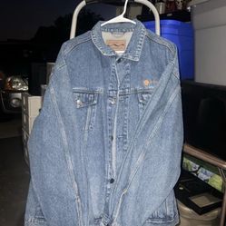 VINTAGE Denim Jean Jacket Large Port Authority 100% Cotton Unisex Work XXL