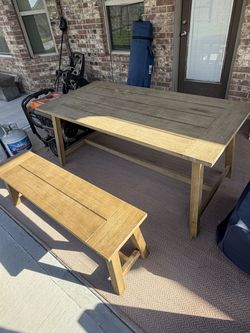 Modern Outdoor Wood Patio Table + Bench Set – Farmhouse Style