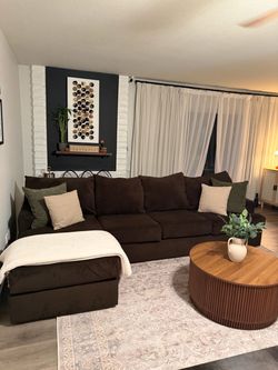 Dark Brown Corduroy Sectional Sofa with Chaise