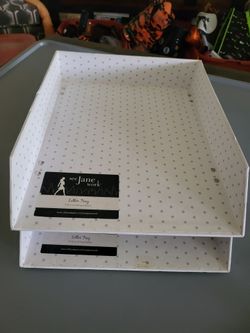 📄 See Jane Work White Polka Dot Letter Trays – Set of 2 – Office Depot Desk Organizer