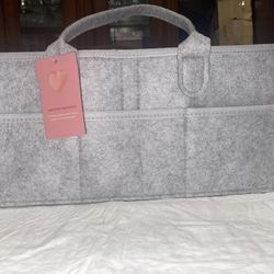 Baby Diaper Caddy - Nursery Storage Bin and Car Organizer for Diapers and Baby Wipes - Grey