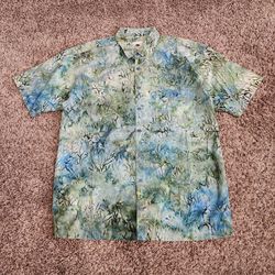 KerisFashion Hawaiian Shirt Short Sleeve Button Blue Green Men's MEDIUM Surf
