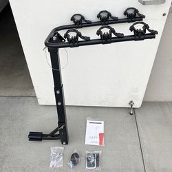 (New in Box) $65 Tilt Folding 3-Bike Mount Rack Bicycle Carrier 2” Hitch 110lbs Max w/ No-Wooble U Bolt & Straps 