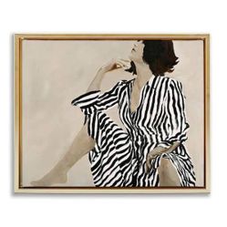 Stupell Industries Stylish Woman in Thought by Design Fabrikken Gold Floater Frame People Graphic Art Print 17 in. x 21 in.