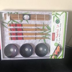 Chopstick Set W/Sushi & Sauce Dishes. Bamboo