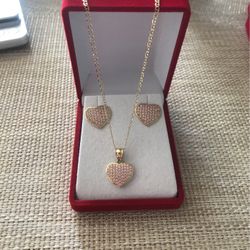 Pure Gold Pink Stones Heart Set