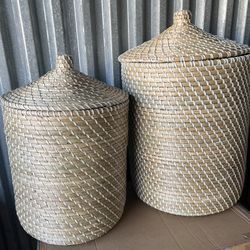 Grandin Road Set of 2 Margot Lidded Baskets   