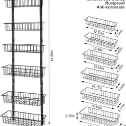 Delamu Over the Door Pantry Organizer, Metal Pantry Organizers and Storage, 6-Tier Over the Door Organizer, Pantry Door Organizer for Easy Install, D5