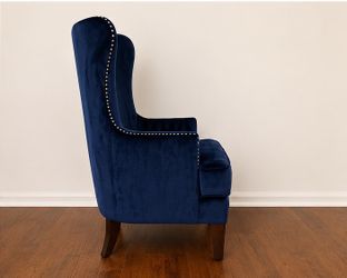 Navy Blue Velvet Wingback Accent Chair