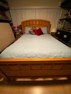 Queen size mattress with frame & night stands
