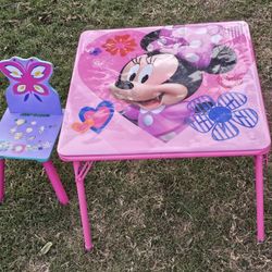 Almost new folding children's table with Mickey Mouse and wooden chair!