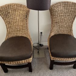Wicker Chair Set (4) + Table – Genuine Leather Seats 