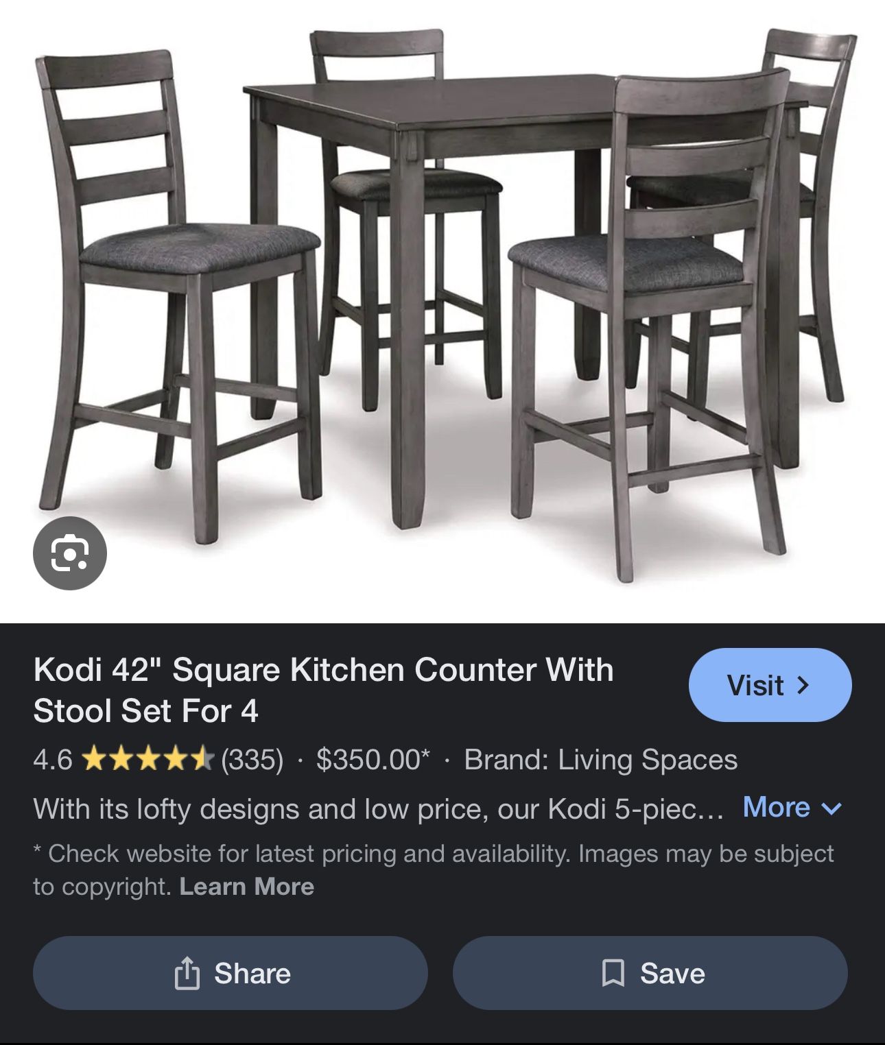 Living Spaces Kodi 5 Piece Counter Set New In Box Never Opened