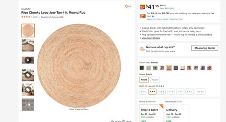 nuLOOM Rigo Hand Woven Farmhouse Jute Area Rug, 4' Round, Natural new unopned