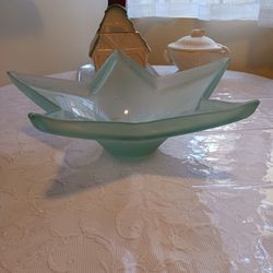 Vintage MCM Giant Frosted Glass Star Light Teal 