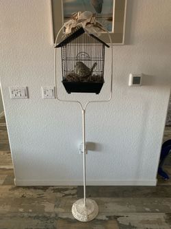 Antique Birdcage Stand with Birdcage