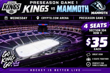 4 LA Kings vs Utah Mammoth Preseason Game Tickets