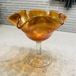 Ruffled Marigold Carnival Glass Dish