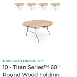 Ten Round Wooden Foldable Tables 60 Inch Size