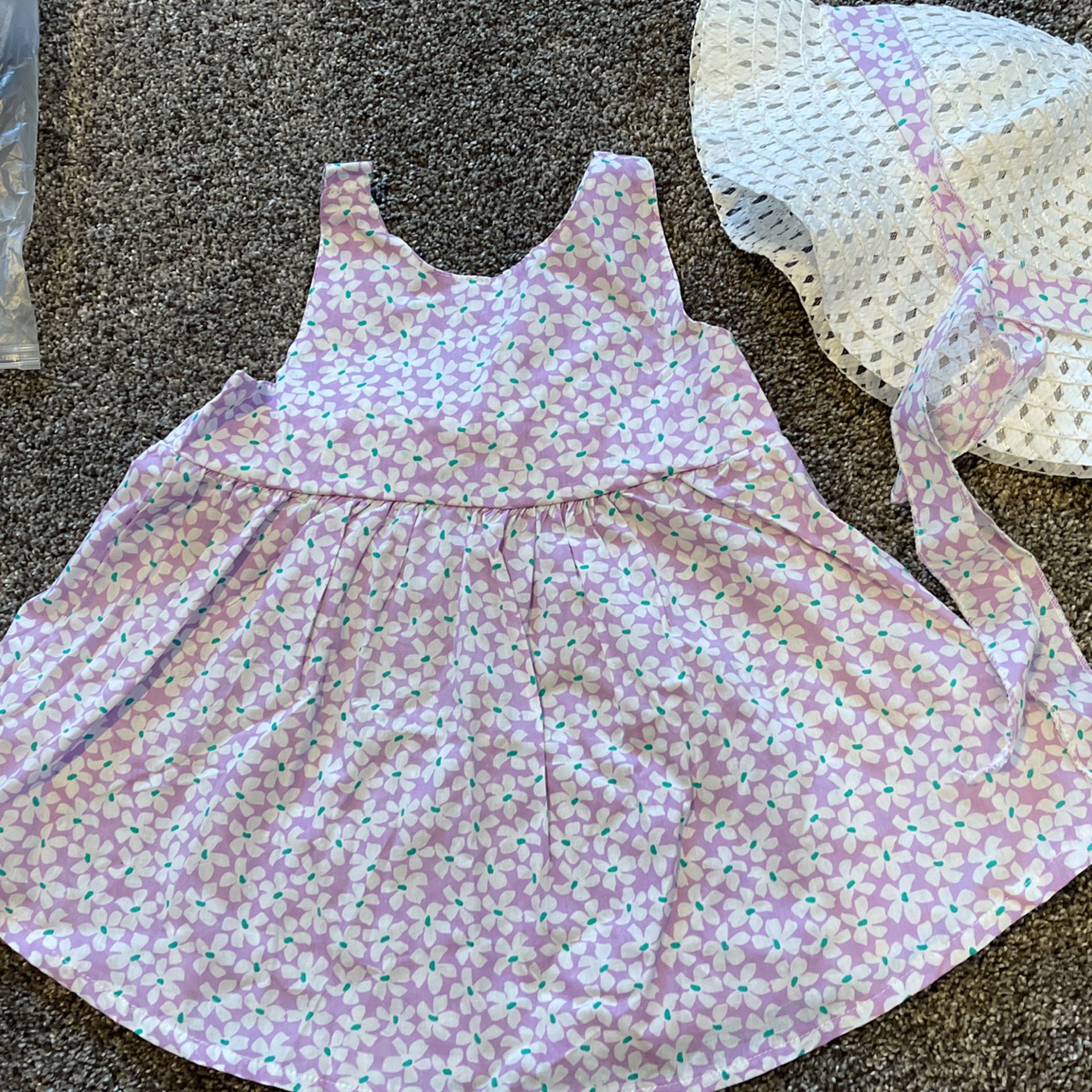 3 Pc Girls Dress And Hat SZE 9 Mos, New In Bag