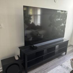 New WAMPAT TV Stand for 75 Inch TV, Black Entertainment Center for 75 inch TV Console Table with 4 Cubby Storage for Living Room Bedroom